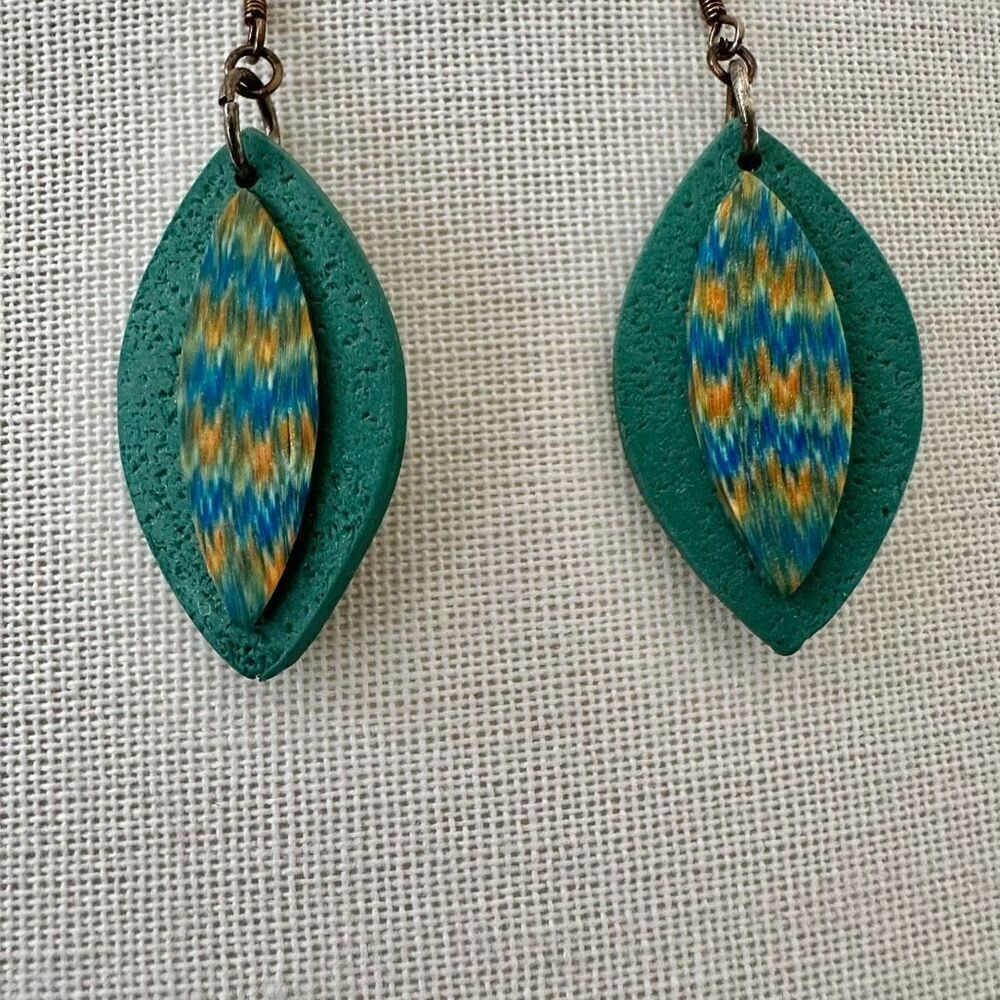 Silver plated green wood drop earrings